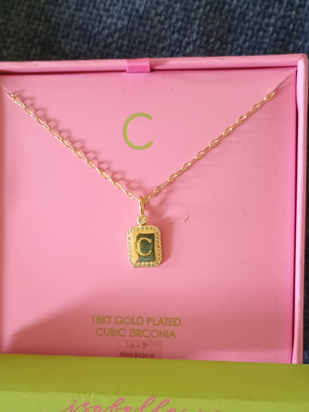 NWTS Isabella M. Letter C Initial Necklace 18K Gold Plated CZ Boxed